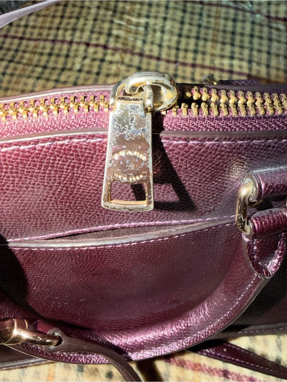 Coach Pebbled Dome Satchel in Plum with Gold Hardware